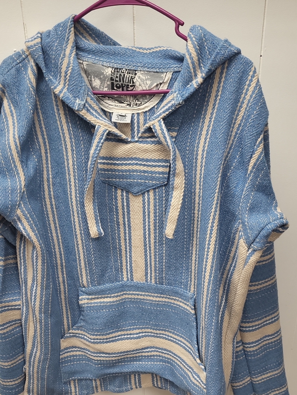 Sendra Blue and Cream Striped Baja Hoodie